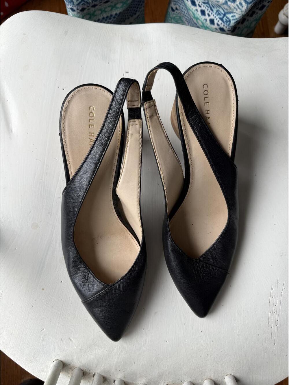 Cole Haan Black Leather Slingback Heels Size 8 B
